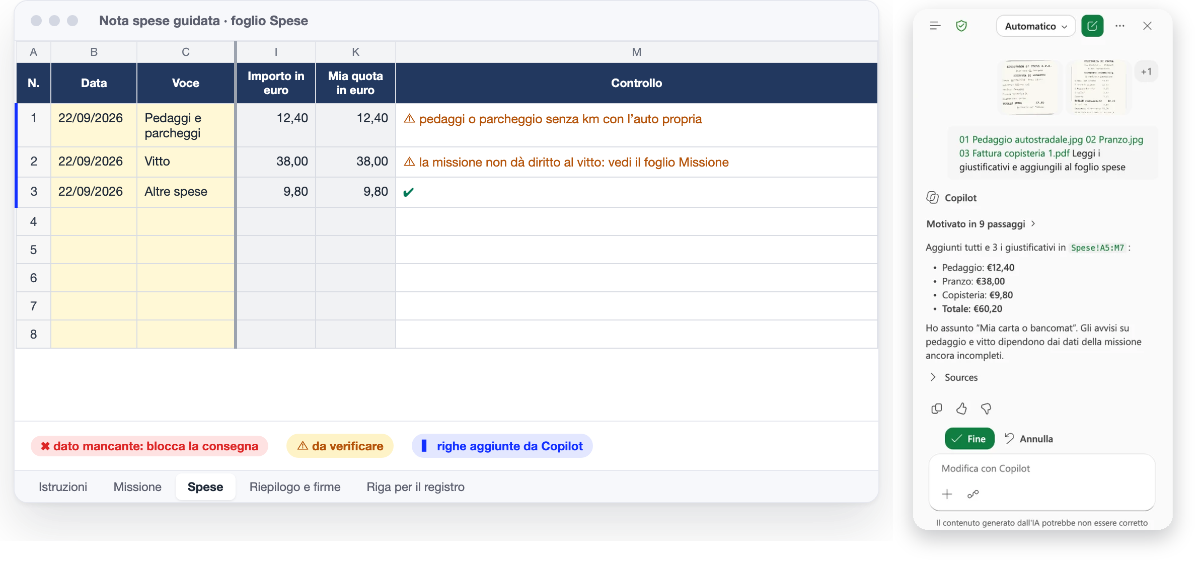 A guided expense report in Excel